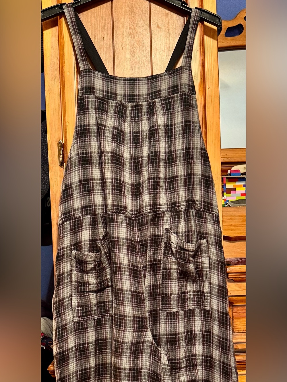 NATURAL LIFE Black & White Plaid Pinafore Jumpsuit